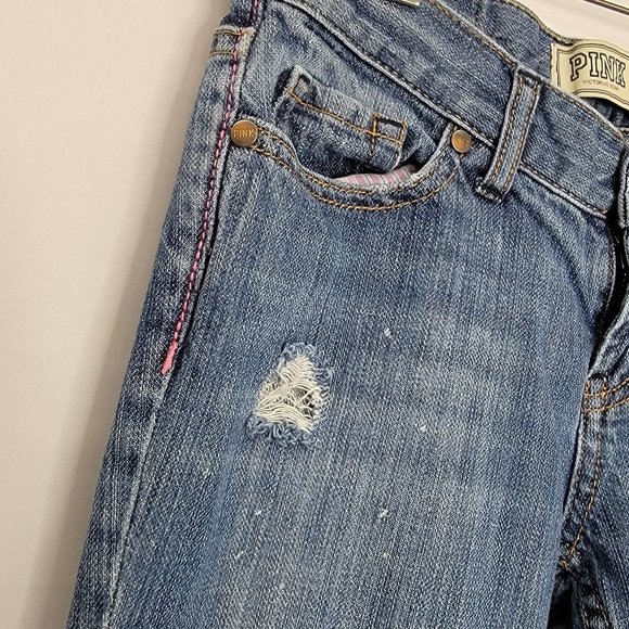 Victoria Secret Pink Distressed White Splatter paint denim BootCut Jeans - Picture 7 of 13